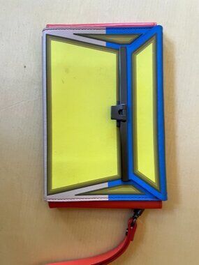 Issey Miyake Colorblock Clutch Wristlet Bag Yellow Blue Red Gunmetal